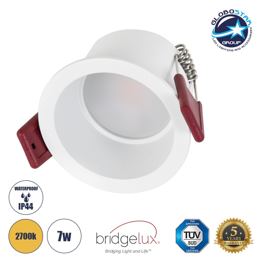 GLOBOSTAR® IP 60345 Χωνευτό Downlight Σποτ Μπάνιου & WC LED 7W 700lm 45° AC 220-240V Αδιάβροχο IP44 Θερμό Λευκό 2700K - Lumileds SMD Chip & TÜV SÜD Driver - Λευκό Ματ - Μ6.6 x Π6.6 x Υ5.3cm - Q5.5cm - 5 Χρόνια Εγγύηση